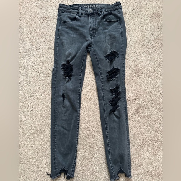 American Eagle Outfitters High Rise Jeggings Super Stretch X Size 6 Faded Black - Picture 5 of 9